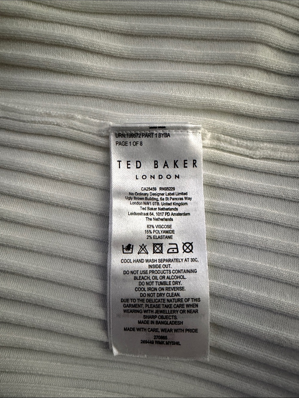 Ted Baker Ivory Ribbed Tank - Picture 4 of 6